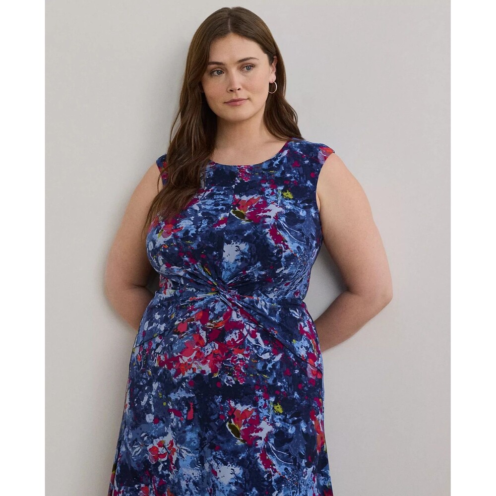 Lauren Ralph Lauren Women's Plus Size Print Twist-Front Jersey Dress Blue 18W - Picture 3 of 12